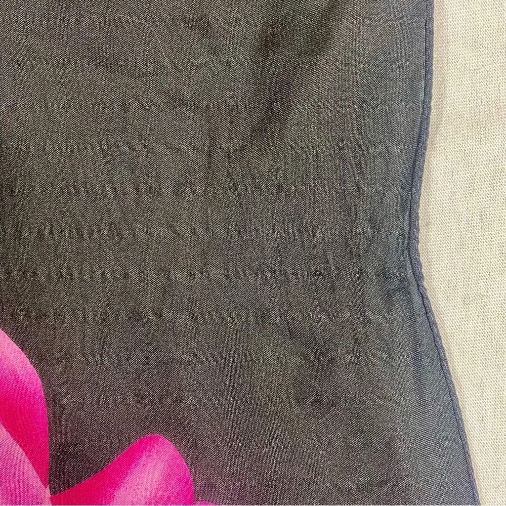 VTG Floral Print Square Scarf Flower Black Pink Green 30x30in